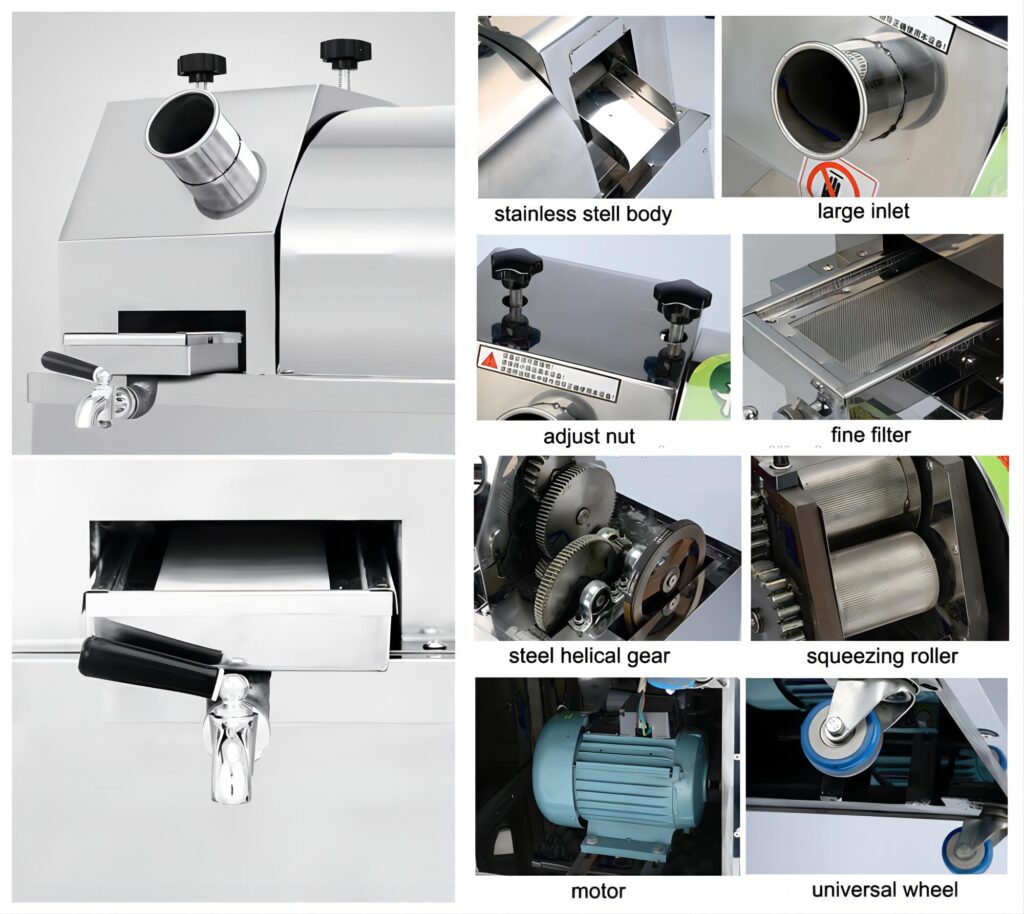 Caractéristiques détaillées du presse-agrumes commercial de canne à sucre